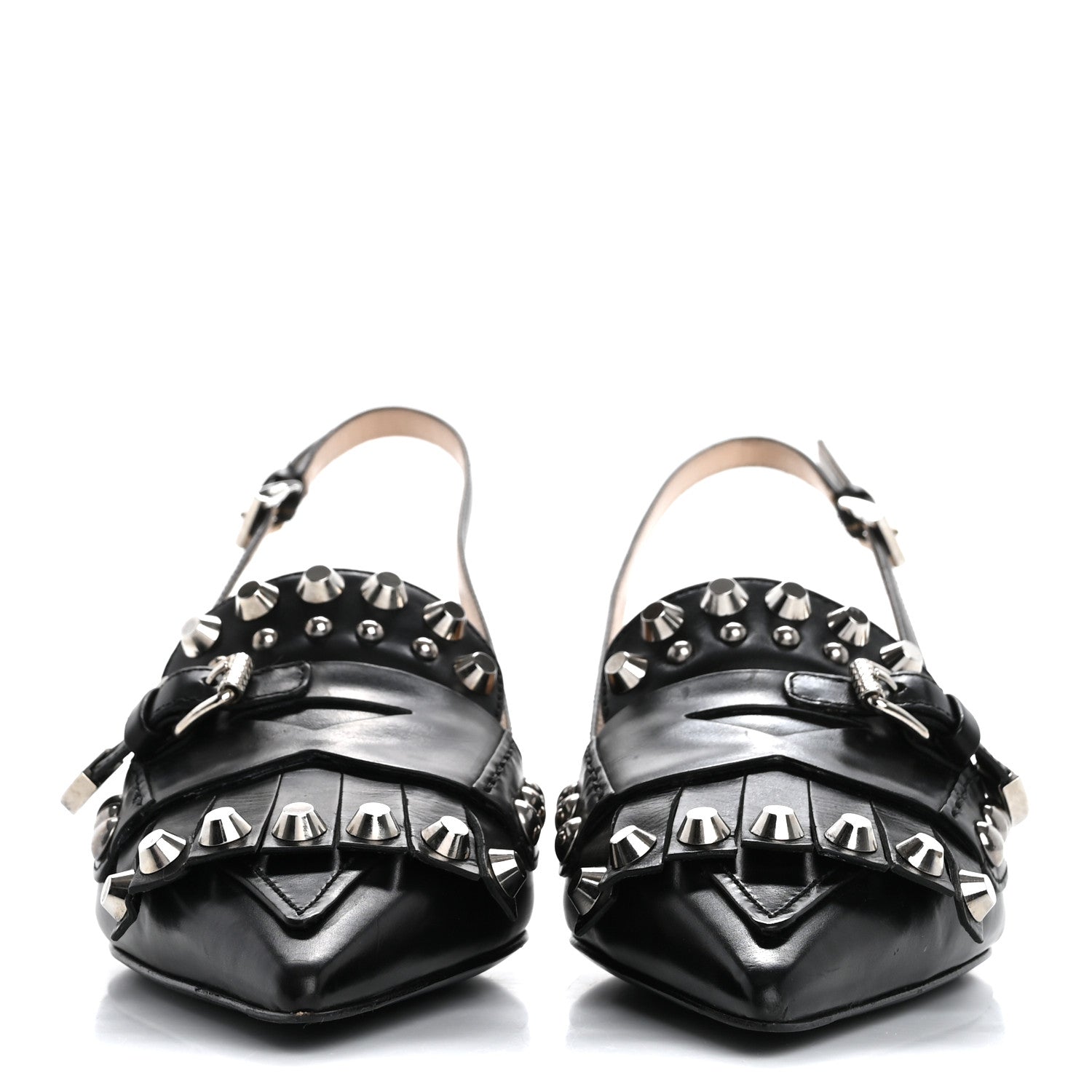 Prada Vitello Lux Studded Pointed Toe Pumps 39 Black 3 of 14