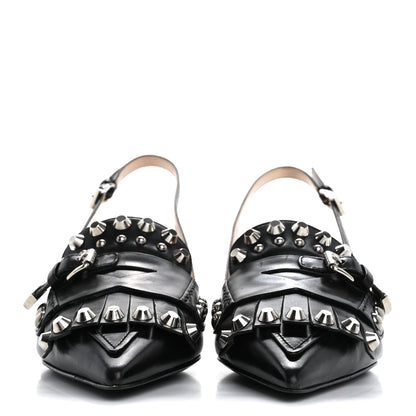 Prada Vitello Lux Studded Pointed Toe Pumps 39 Black 3 of 14