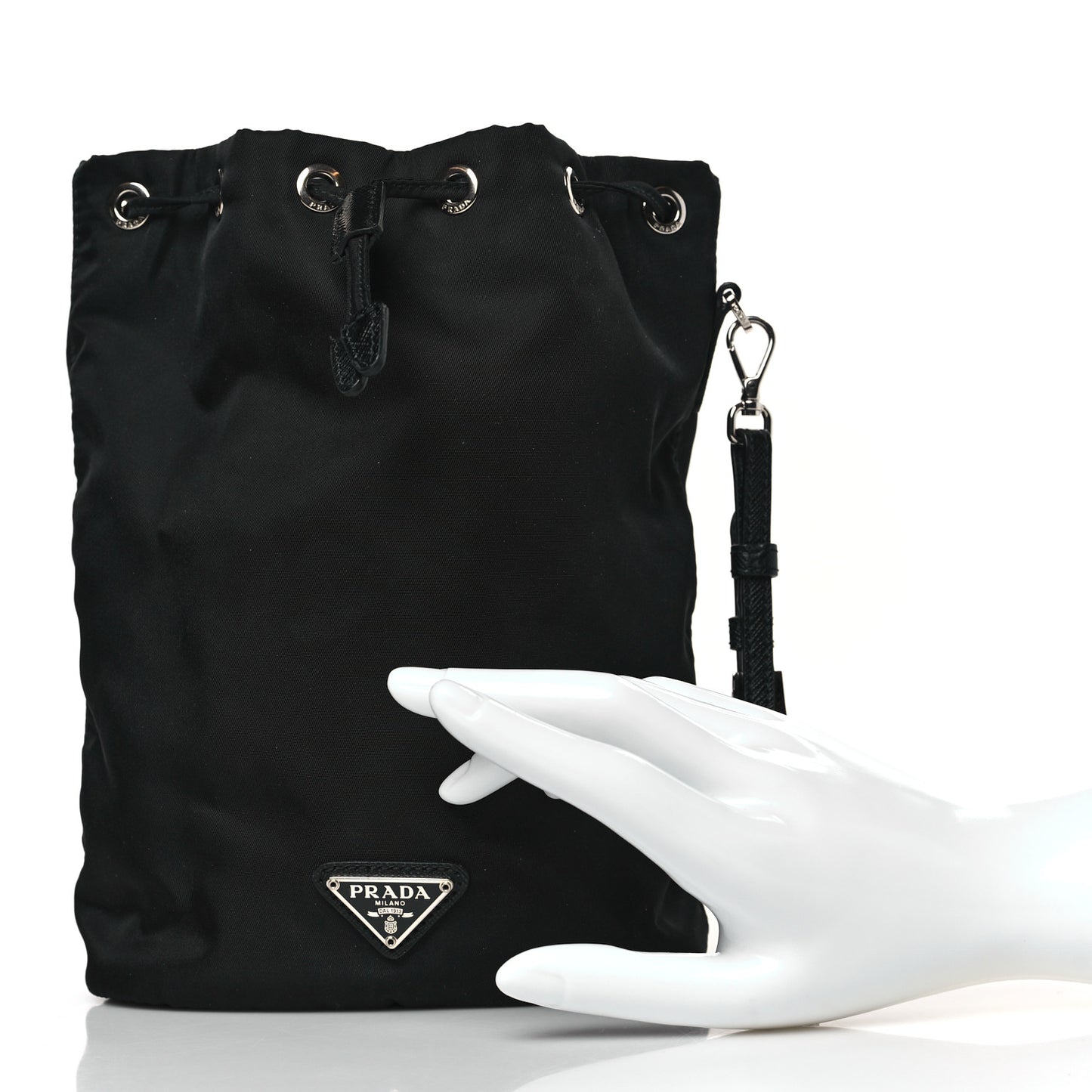 Nylon Vela Drawstring Wristlet Pouch Black