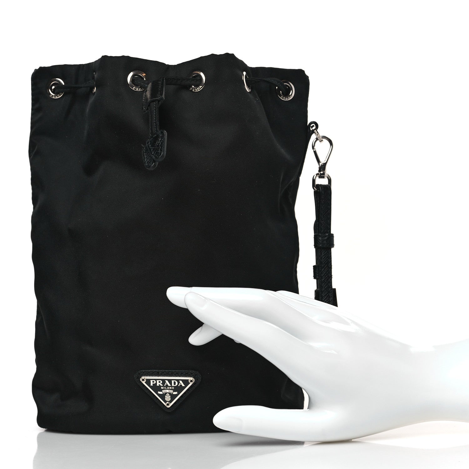 Prada Nylon Vela Drawstring Wristlet Pouch Black 2 of 9