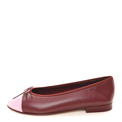 Chanel Lambskin Cap Toe CC Ballerina Flats 37 Burgundy Pink 1 of 10