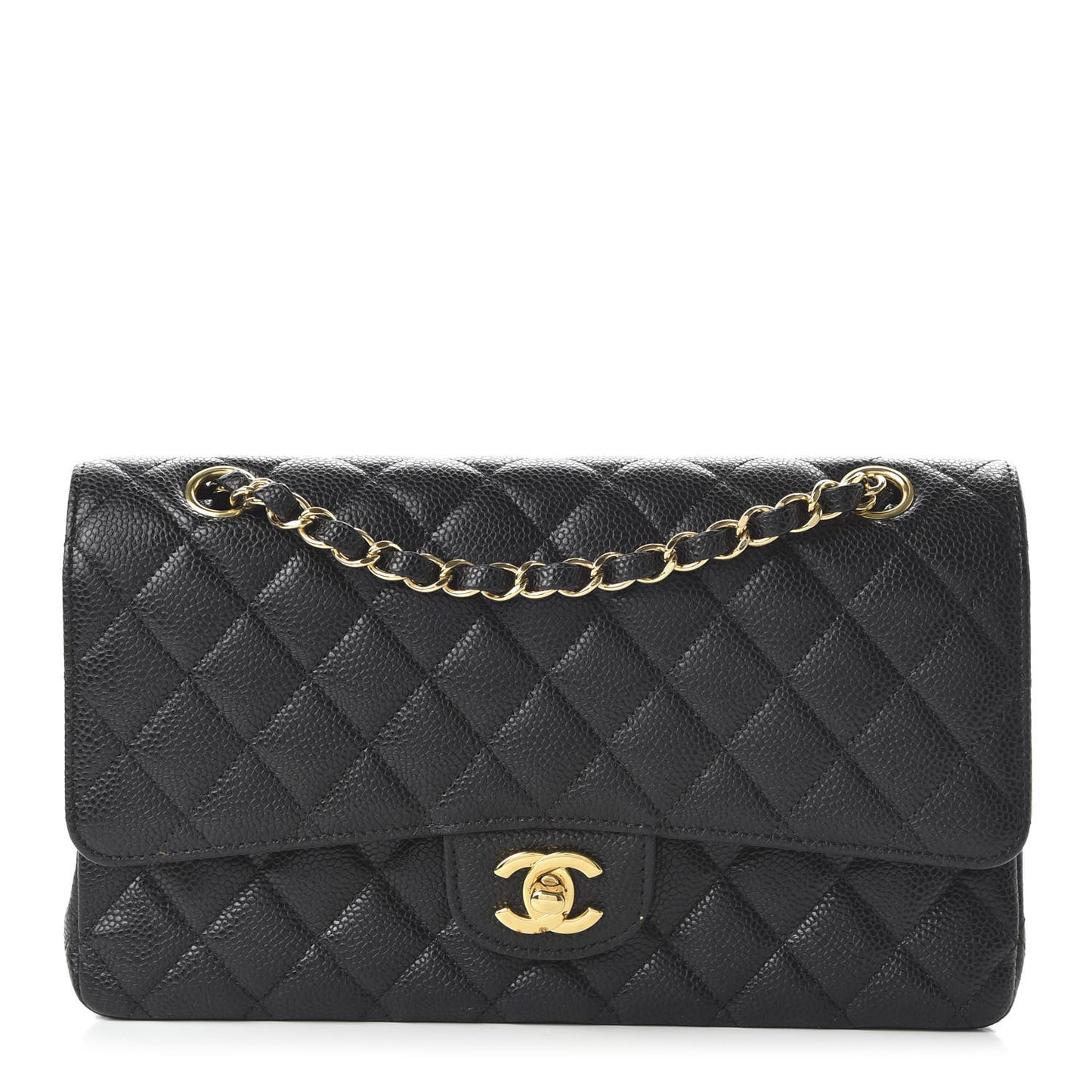 Caviar Quilted Medium Double Flap Black