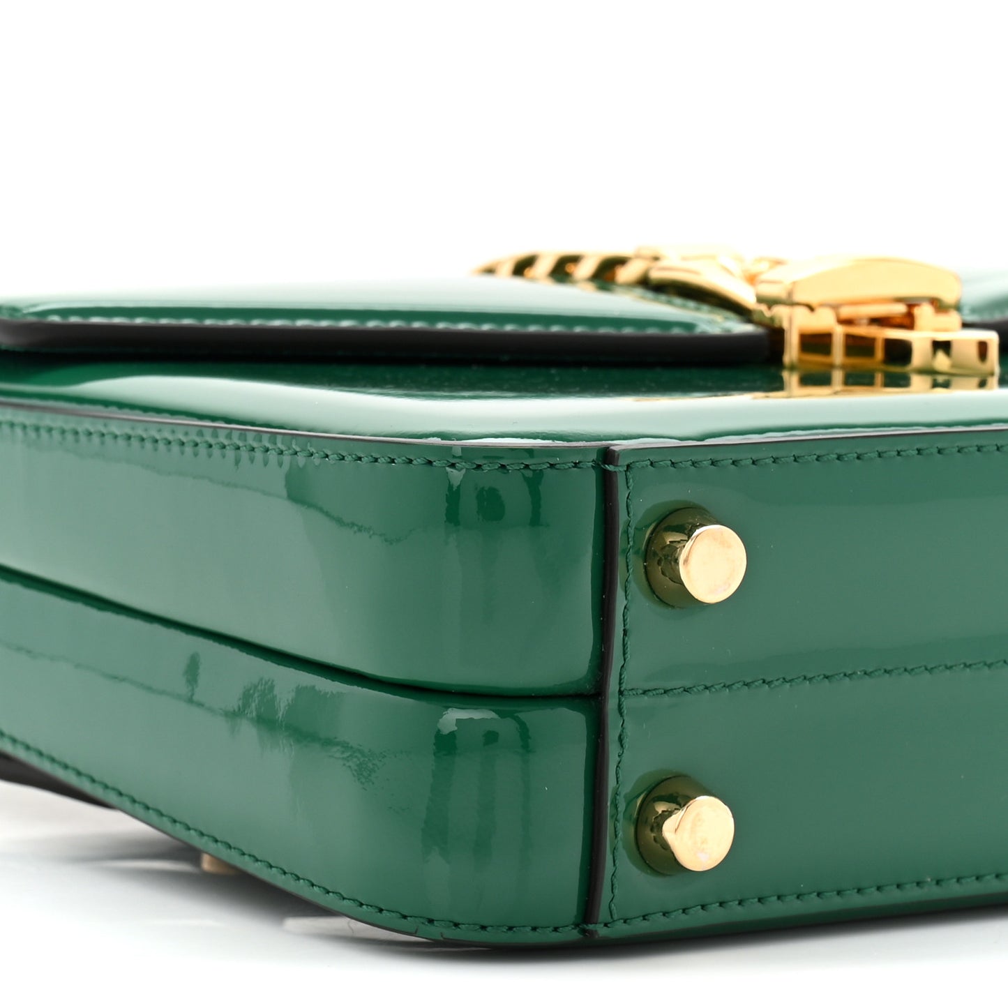 Mousse Top Patent Small Sylvie 1969 Top Handle Bag Emerald