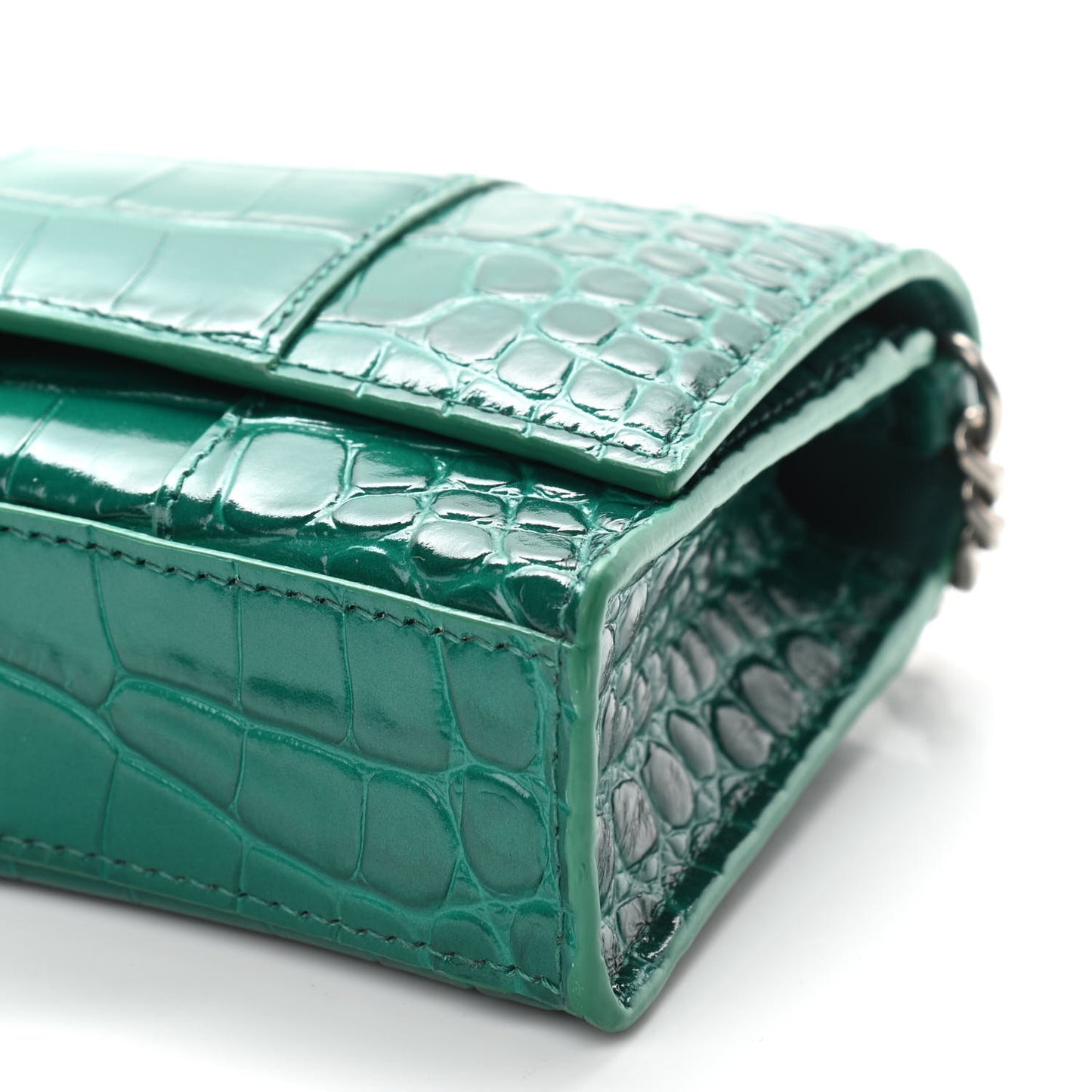 Shiny Calfskin Crocodile Embossed Hourglass Chain Bag Green