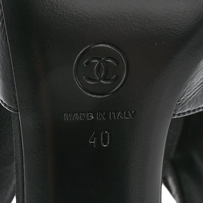 Chanel Crumpled Shiny Fabric Grosgrain Cap Toe Camellia Bow Slingback Pumps 40 Black 7 of 7