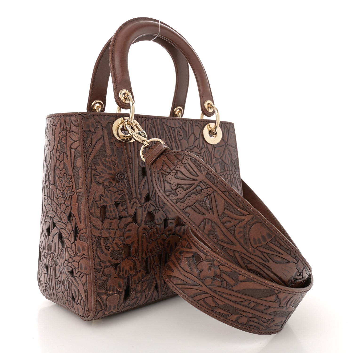 Christian Dior Calfskin Laser Cut Medium Lady Dior Brown 3 of 11