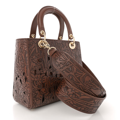 Christian Dior Calfskin Laser Cut Medium Lady Dior Brown 3 of 11