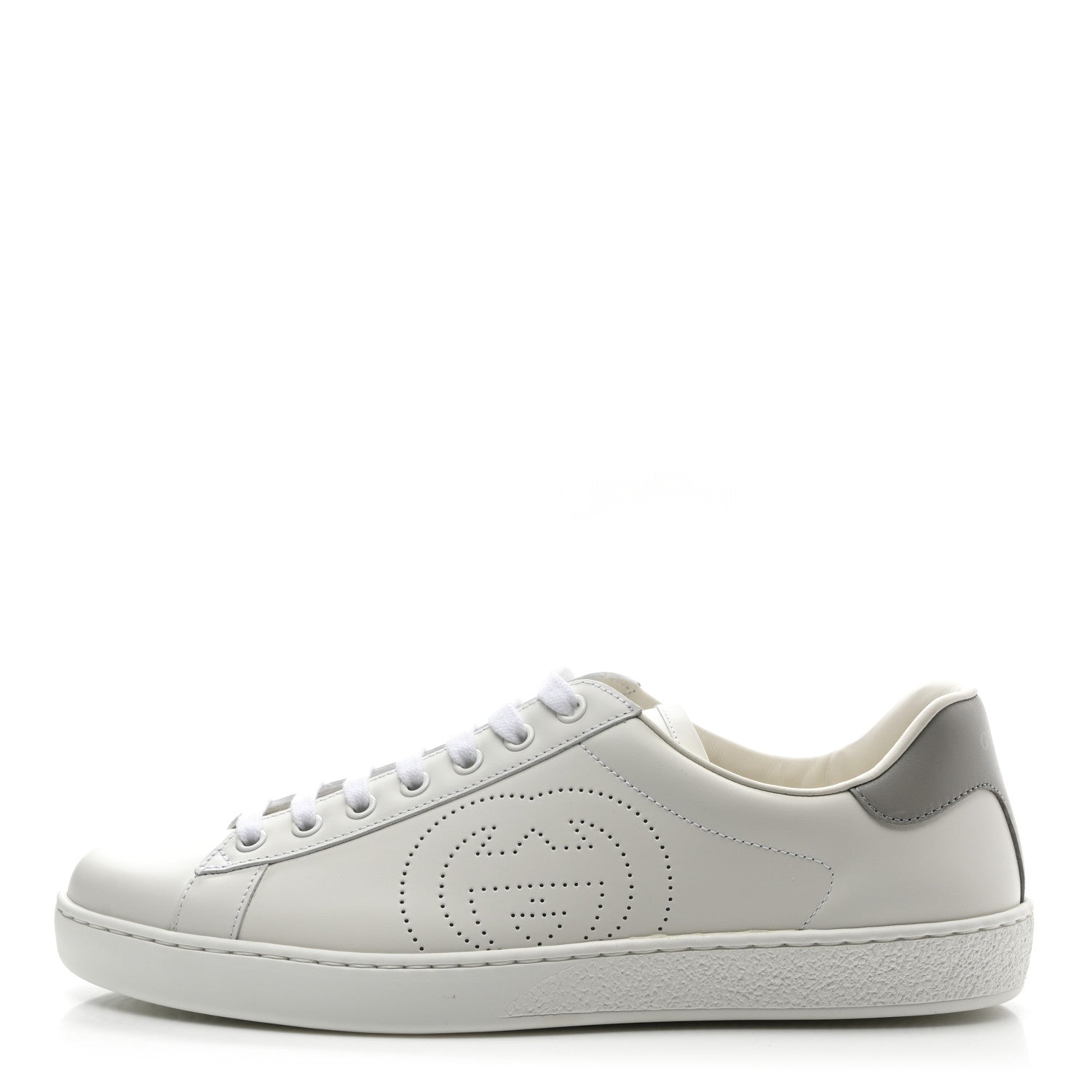 Gucci Calfskin Interlocking G Perforated Mens Ace Sneakers 8 White Grey Sky 1 of 11