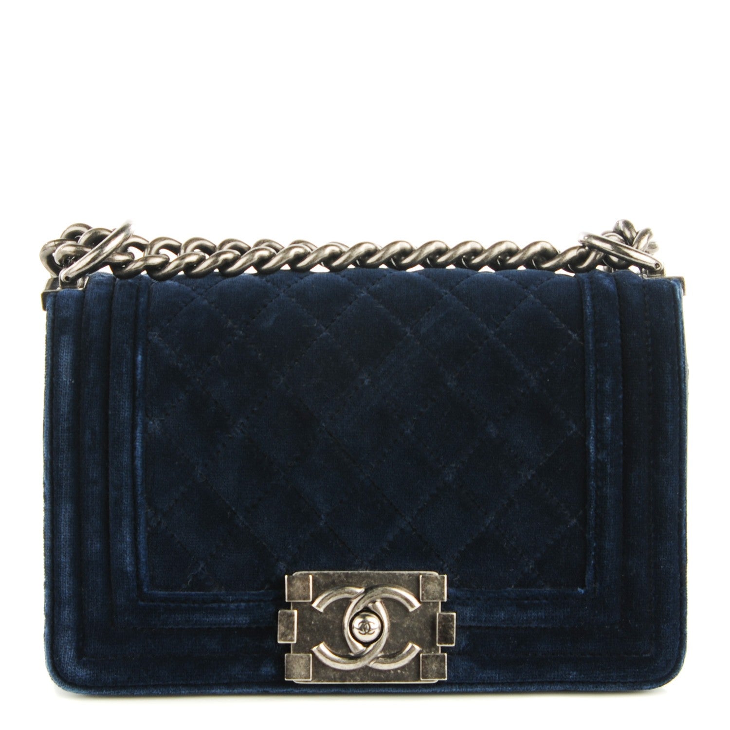 Chanel Velvet Quilted Small Boy Flap Navy 1 of 8