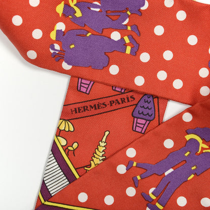 Hermes Silk Les Nouveaux Amoureux de Paris Twilly Rouge Violet Creme 4 of 4