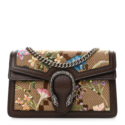Gucci Monogram Jumbo GG Textured Dollar Calfskin Embroidered Super Mini Dionysus Shoulder Bag Camel Ebony New Acero Multicolor 1 of 10