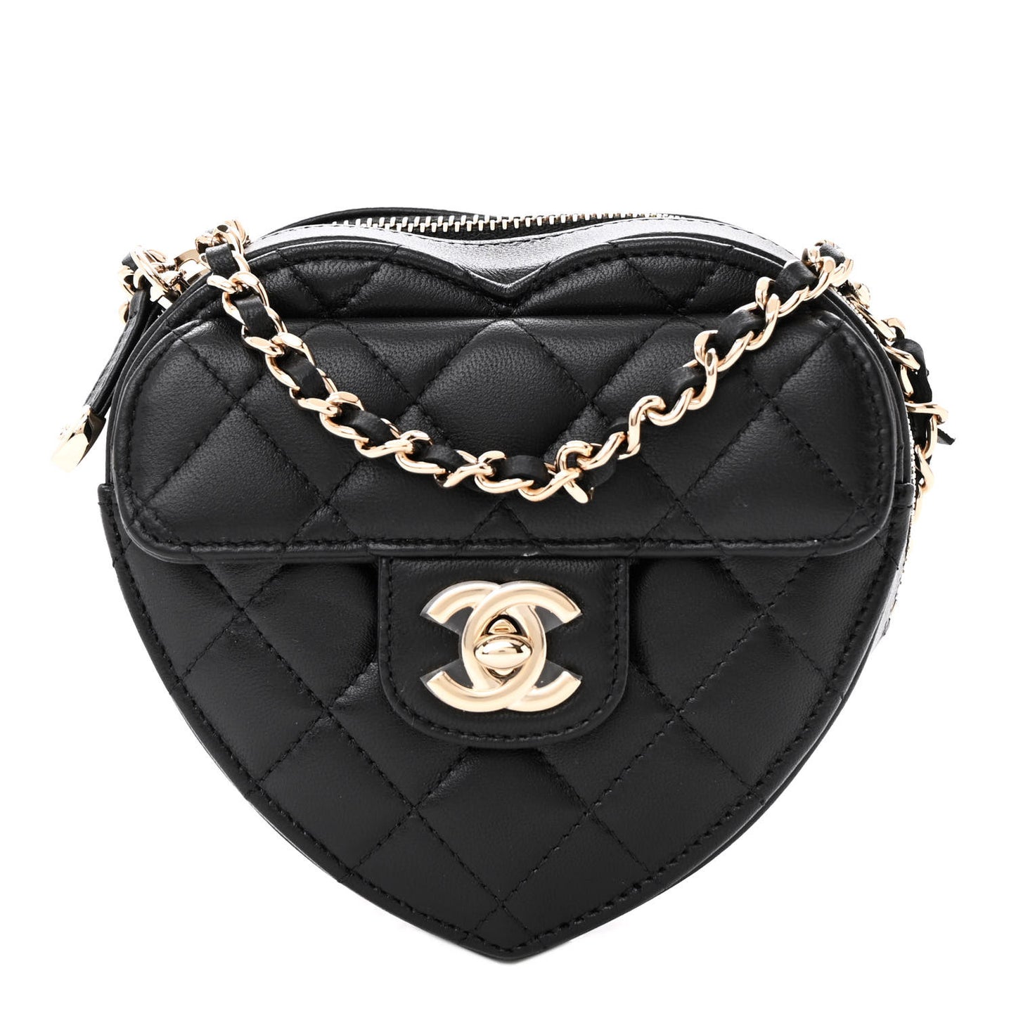 Lambskin Quilted CC In Love Heart Clutch With Chain Black