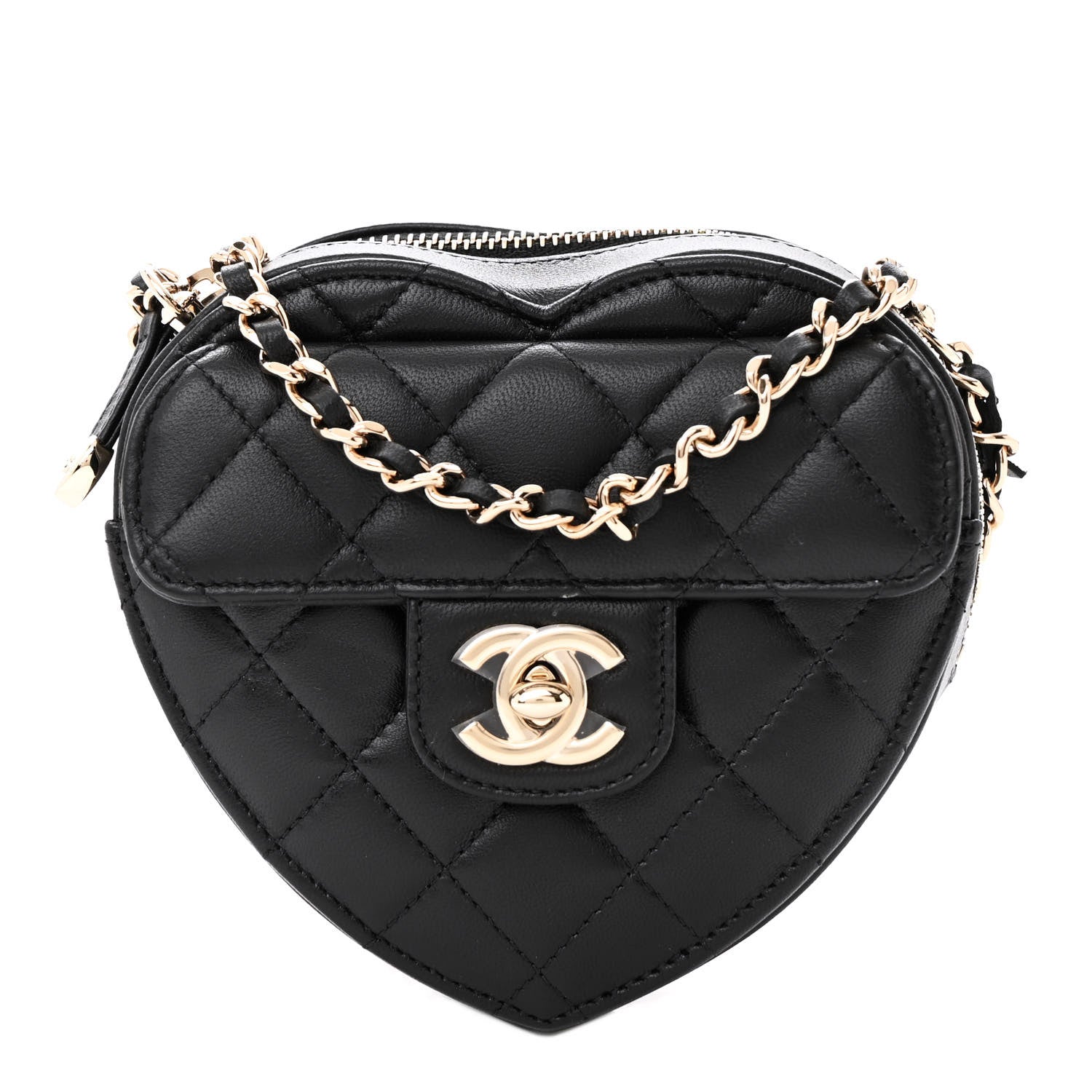 Chanel Lambskin Quilted CC In Love Heart Clutch With Chain Black 1 of 10