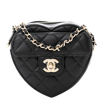 Chanel Lambskin Quilted CC In Love Heart Clutch With Chain Black 1 of 10
