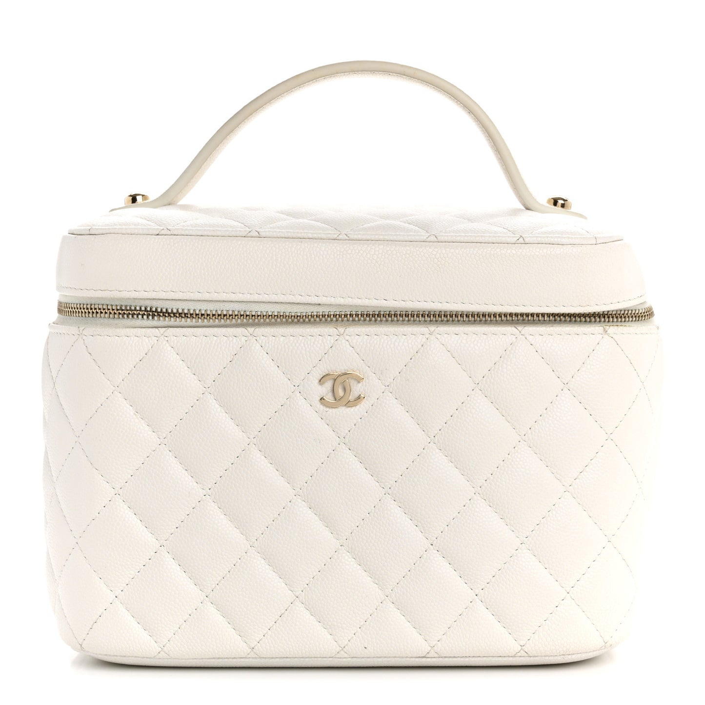 Caviar Quilted Large Vanity Pouch White