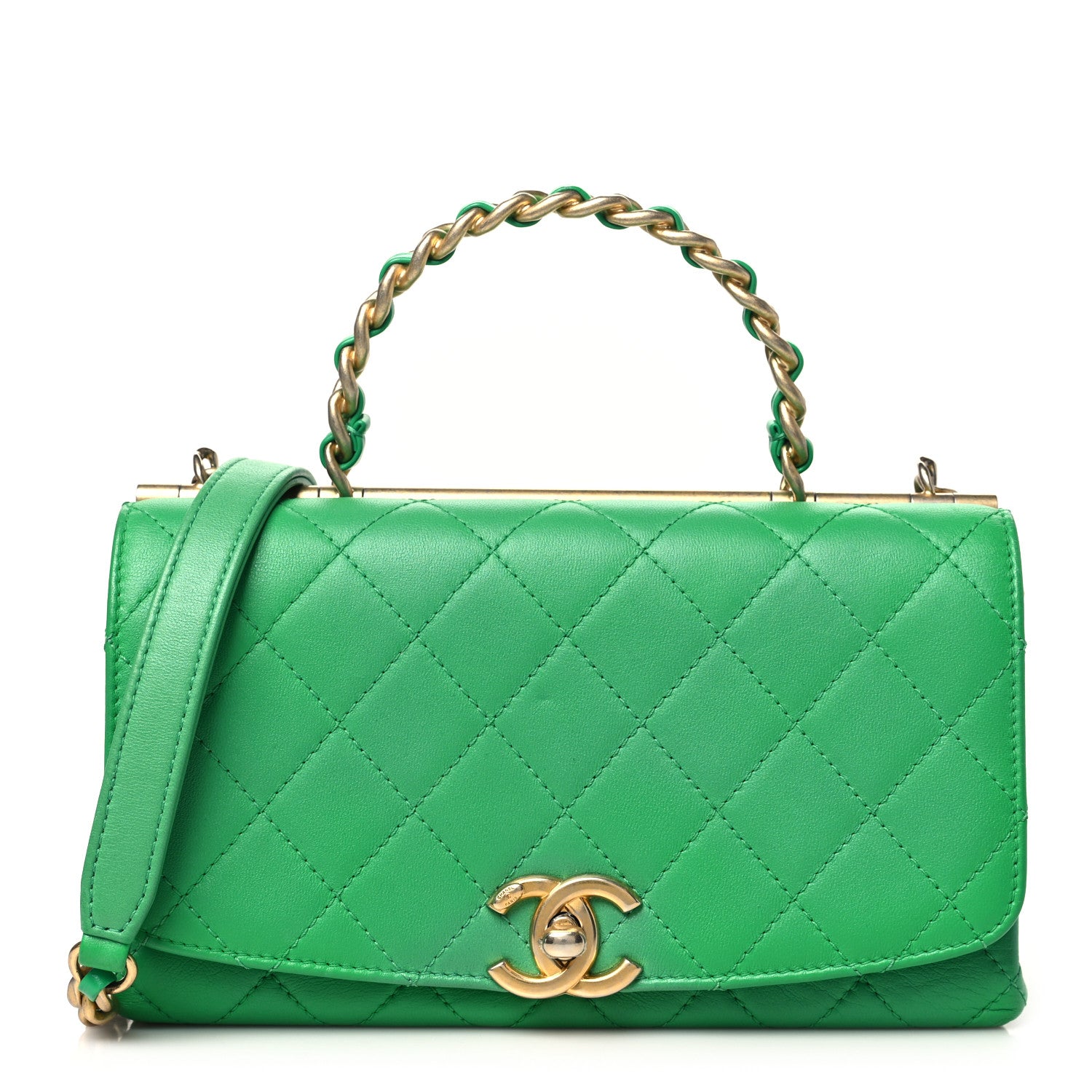 Chanel Lambskin Quilted La Parisienne Top Handle Flap Green 1 of 10