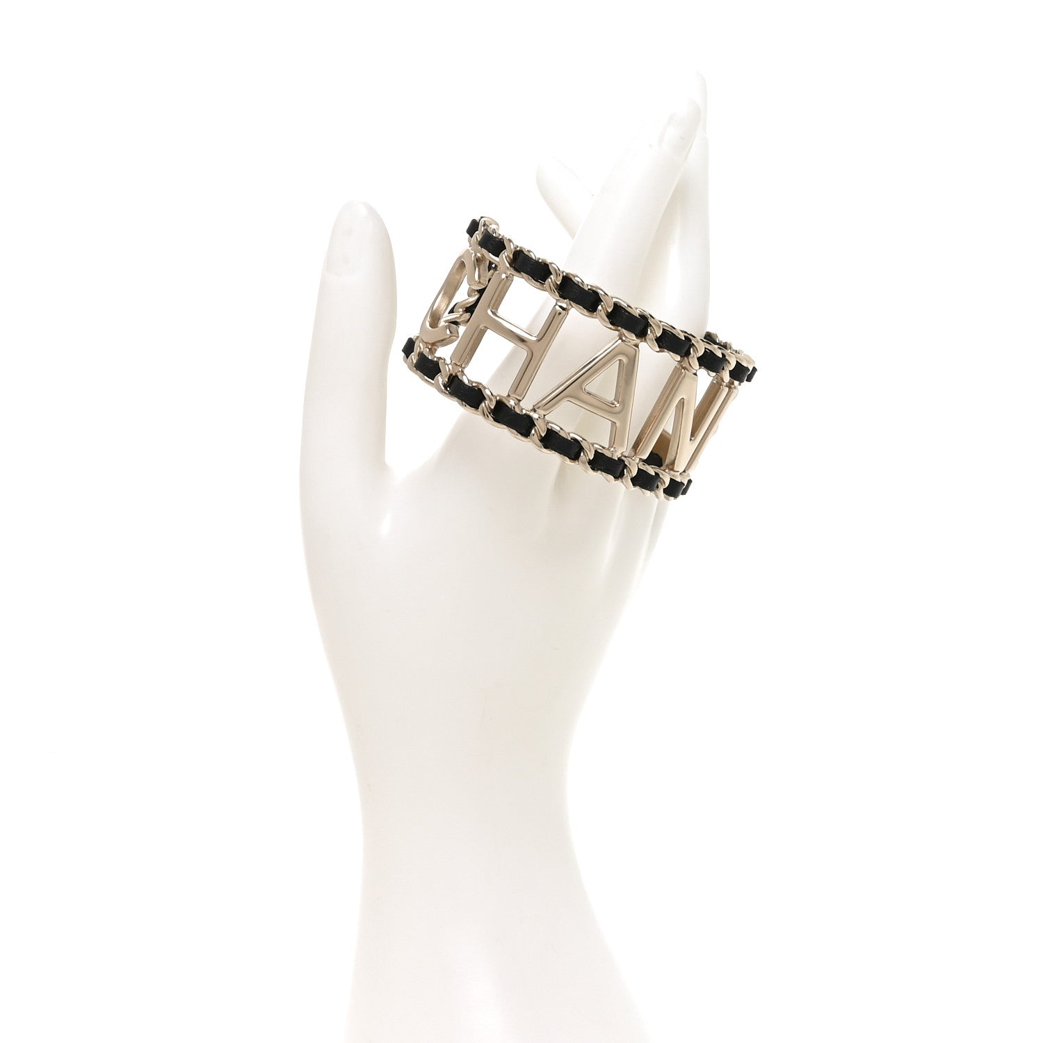Chanel Lambskin Vintage Allure Cuff Bracelet M Black Gold 2 of 5