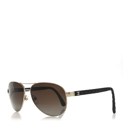 Chanel Metal Lambskin Quilted CC Pilot Summer Aviator Sunglasses 4204-Q Gold Brown 1 of 12