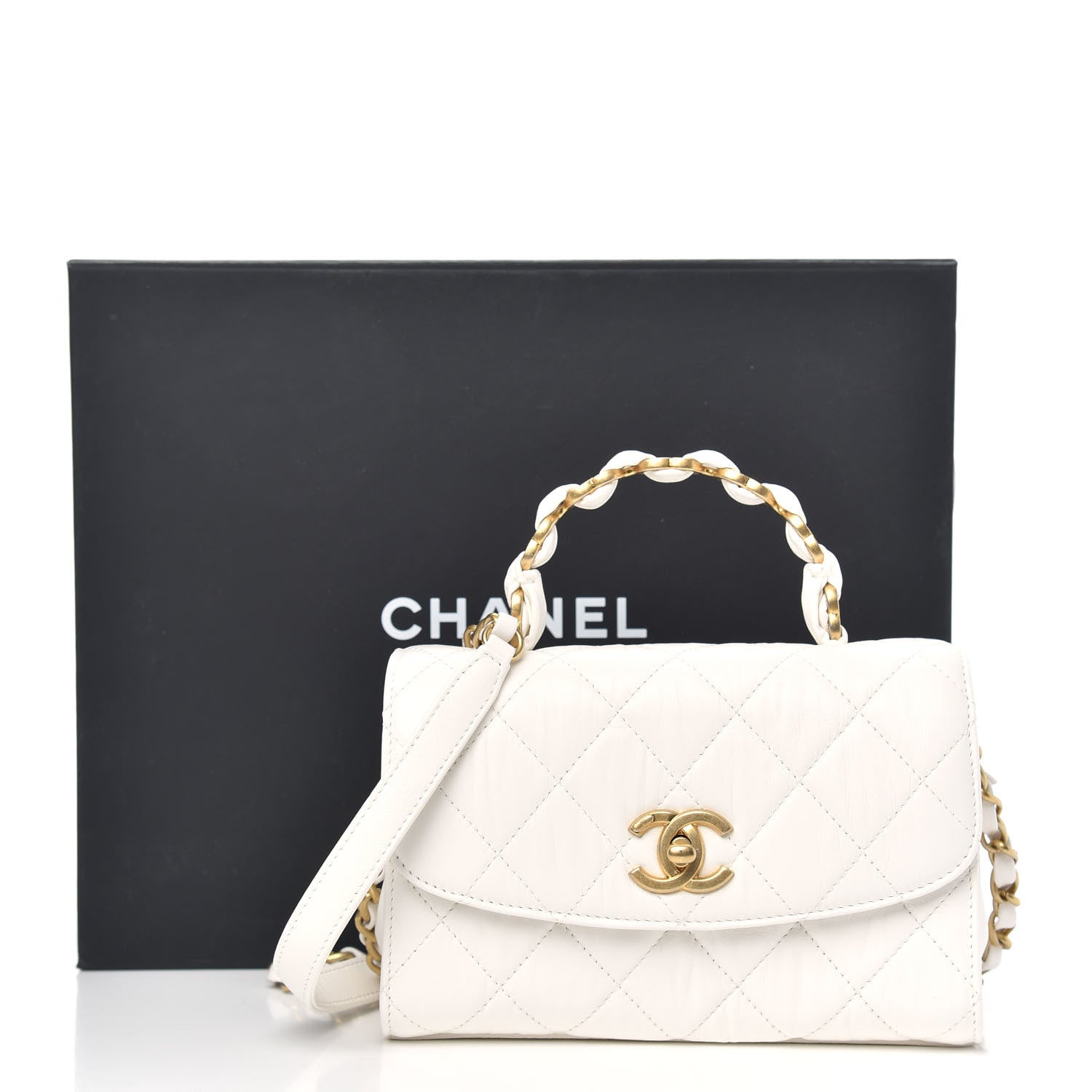 Chanel Crumpled Lambskin Quilted Mini CC Links Top Handle Flap White 12 of 12