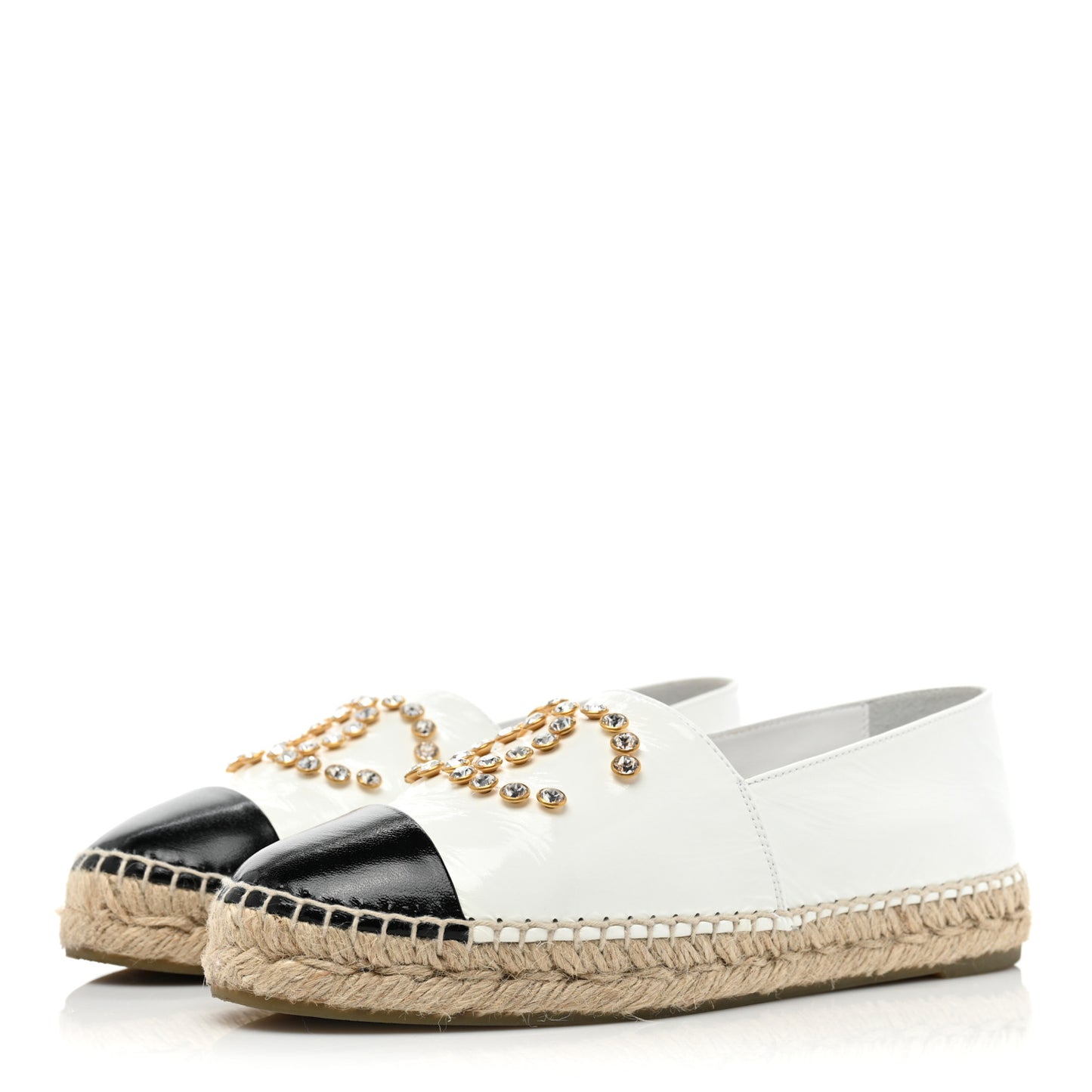 Patent Calfskin Crystal CC Espadrilles 38 White Black