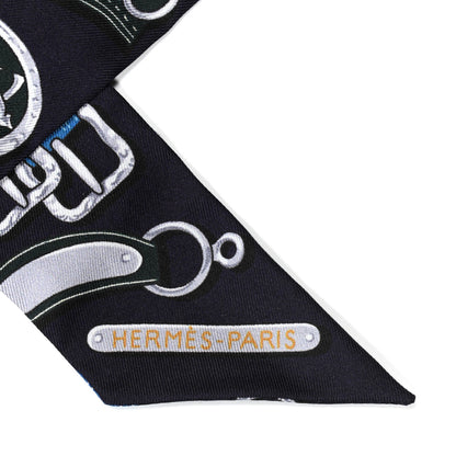Hermes Silk Harnais Des Presidents Twilly Aubergine Vert Miel 2 of 4