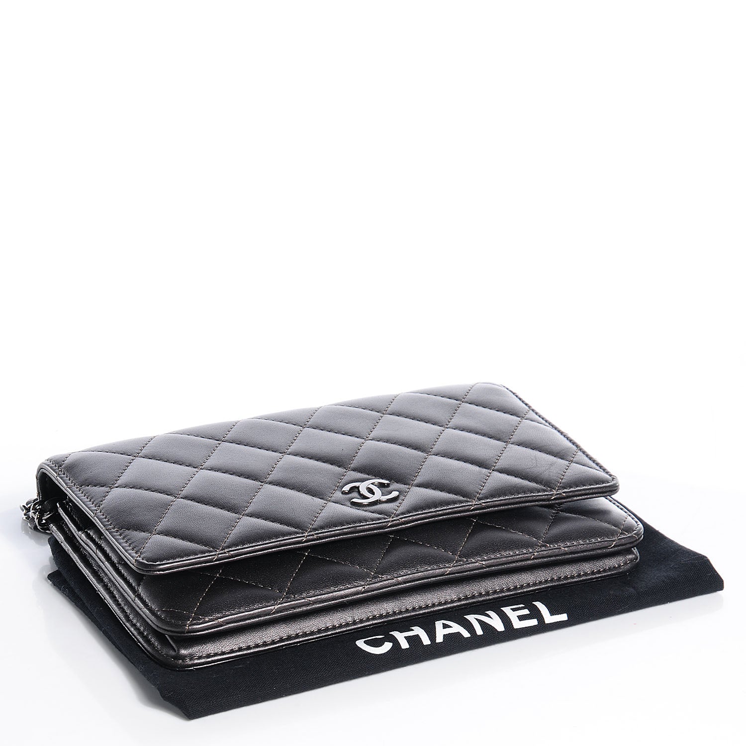 Chanel Lambskin Quilted Wallet On Chain WOC Metallic Dark Grey 4 of 8