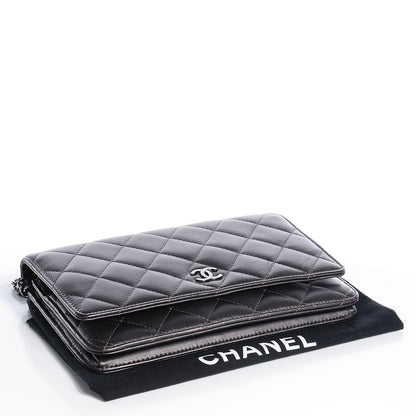 Chanel Lambskin Quilted Wallet On Chain WOC Metallic Dark Grey 4 of 8