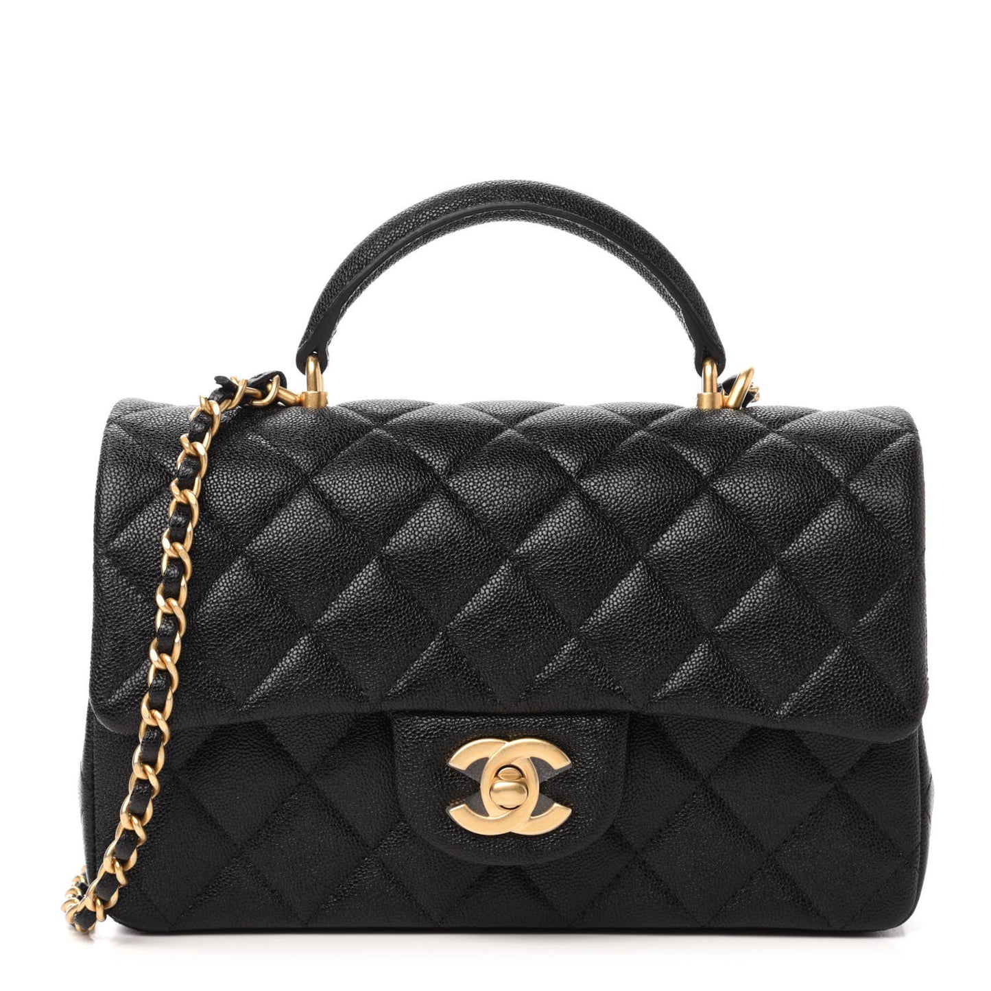 Caviar Quilted Mini Top Handle Rectangular Flap Black