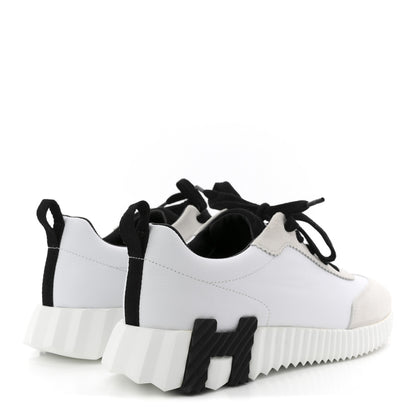 Hermes Sport Goatskin Suede Goatskin Bouncing Sneakers 38.5 White Black 5 of 9