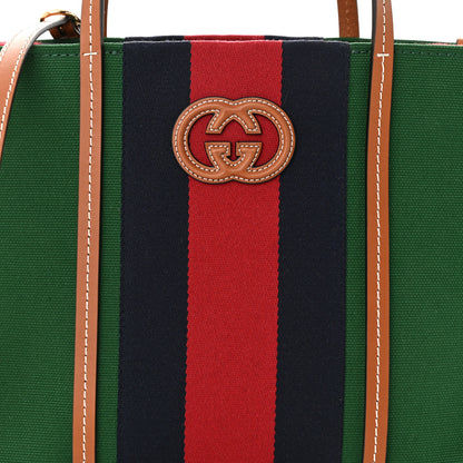 Gucci Canvas Calfskin Web Small Interlocking G Tote Bag Green Red 8 of 11