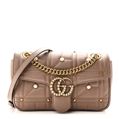 Gucci Calfskin Matelasse Studded Small Pearly GG Marmont Shoulder Bag Porcelain Rose 1 of 10