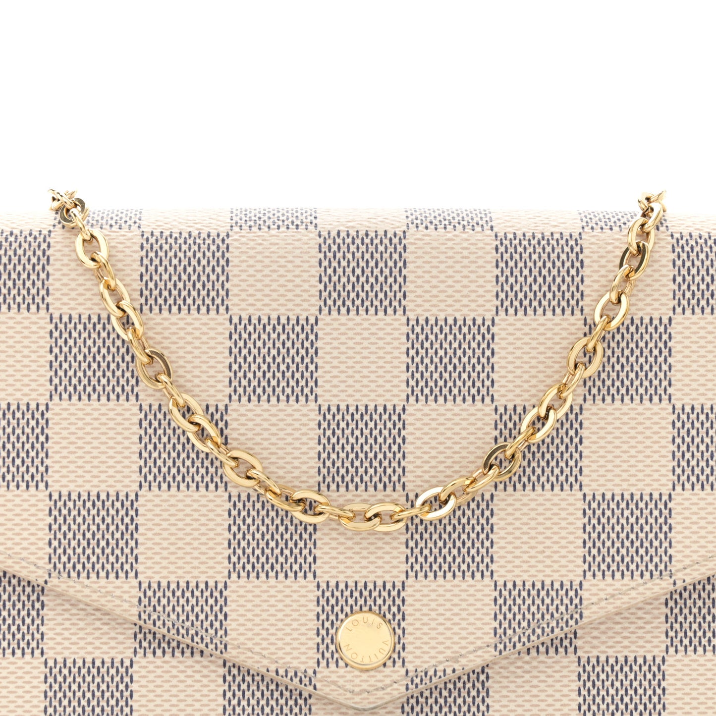 Damier Azur Pochette Felicie Chain Wallet Rose Ballerine