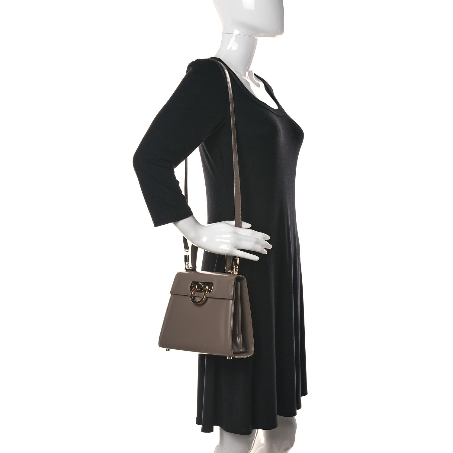 Salvatore Ferragamo Brushed Off Calfskin Small Iconic Top Handle Bag Grey 2 of 10
