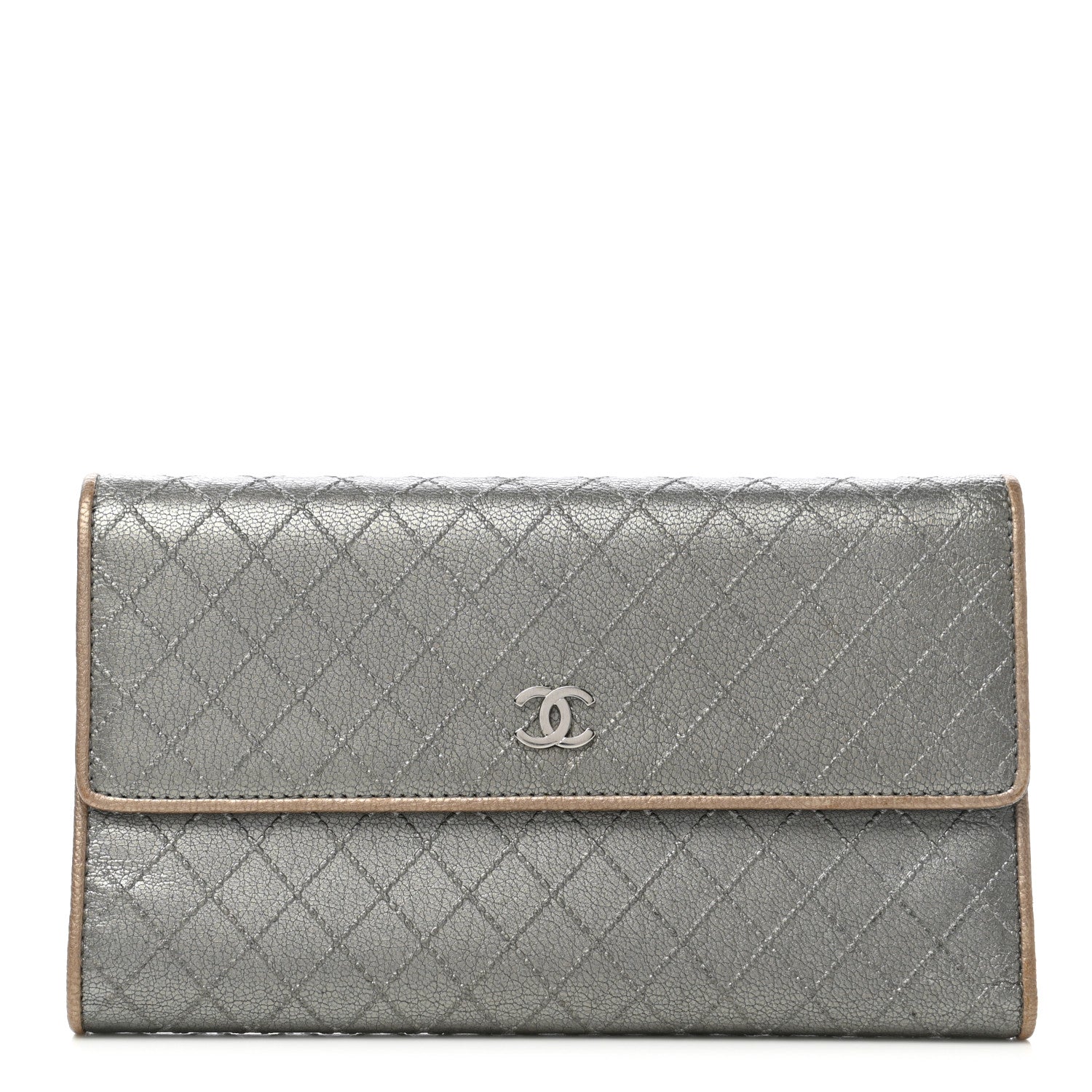 Chanel Metallic Calfskin Diamond Stitched Flap Wallet Silver Gold 1 of 7