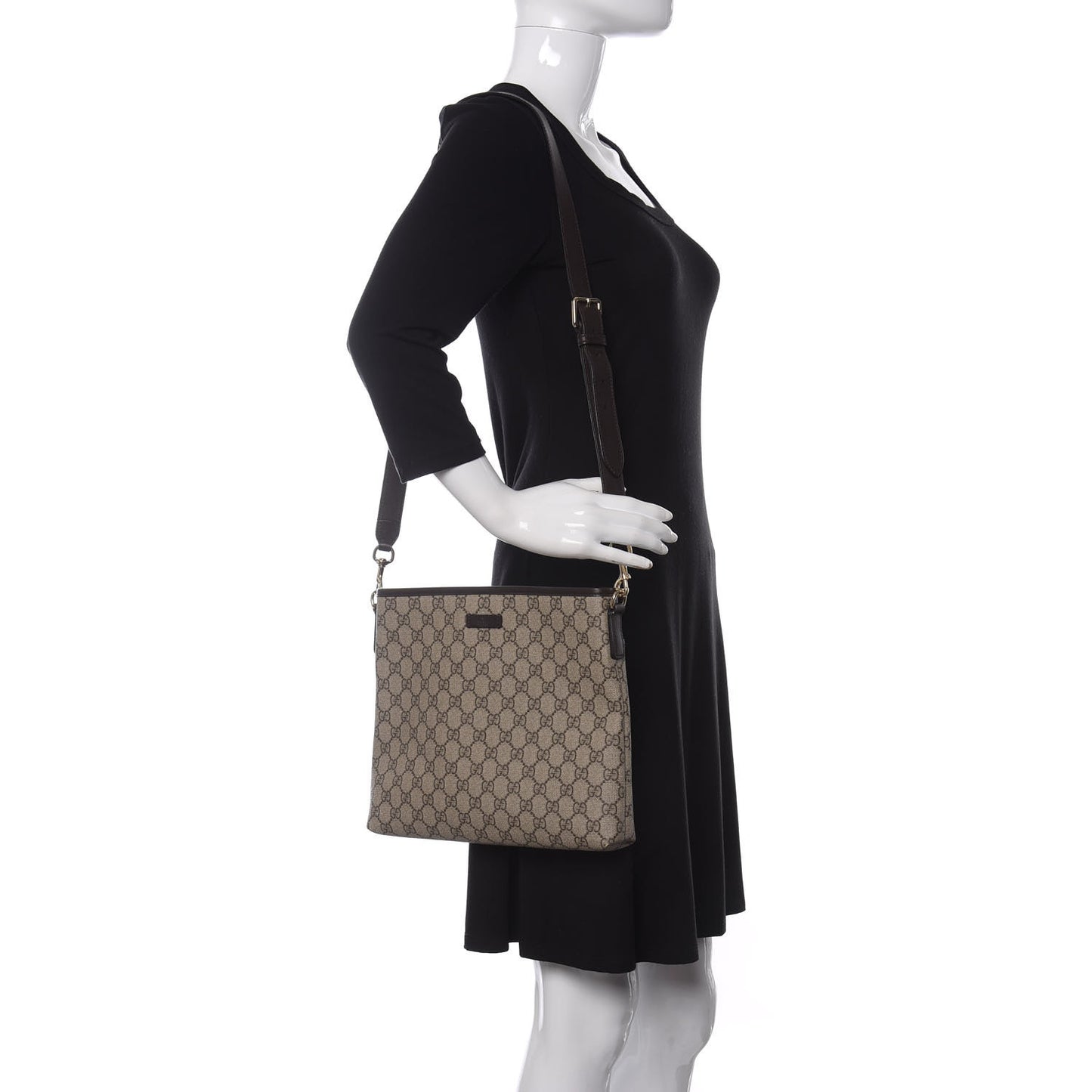 GG Plus Monogram Medium Flat Messenger Bag Dark Brown