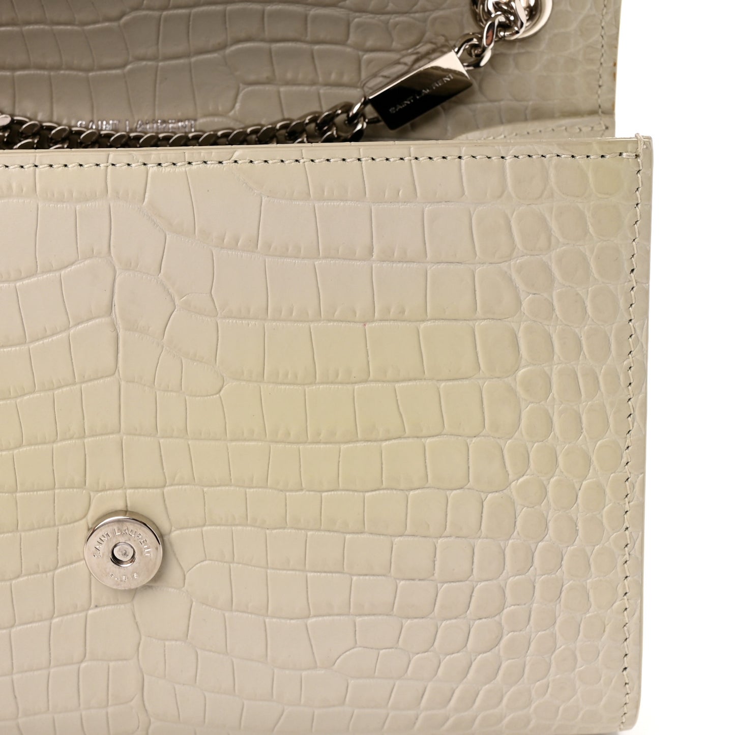 Calfskin Crocodile Embossed Small Classic Monogram Kate Tassel Satchel Blanc Vintage