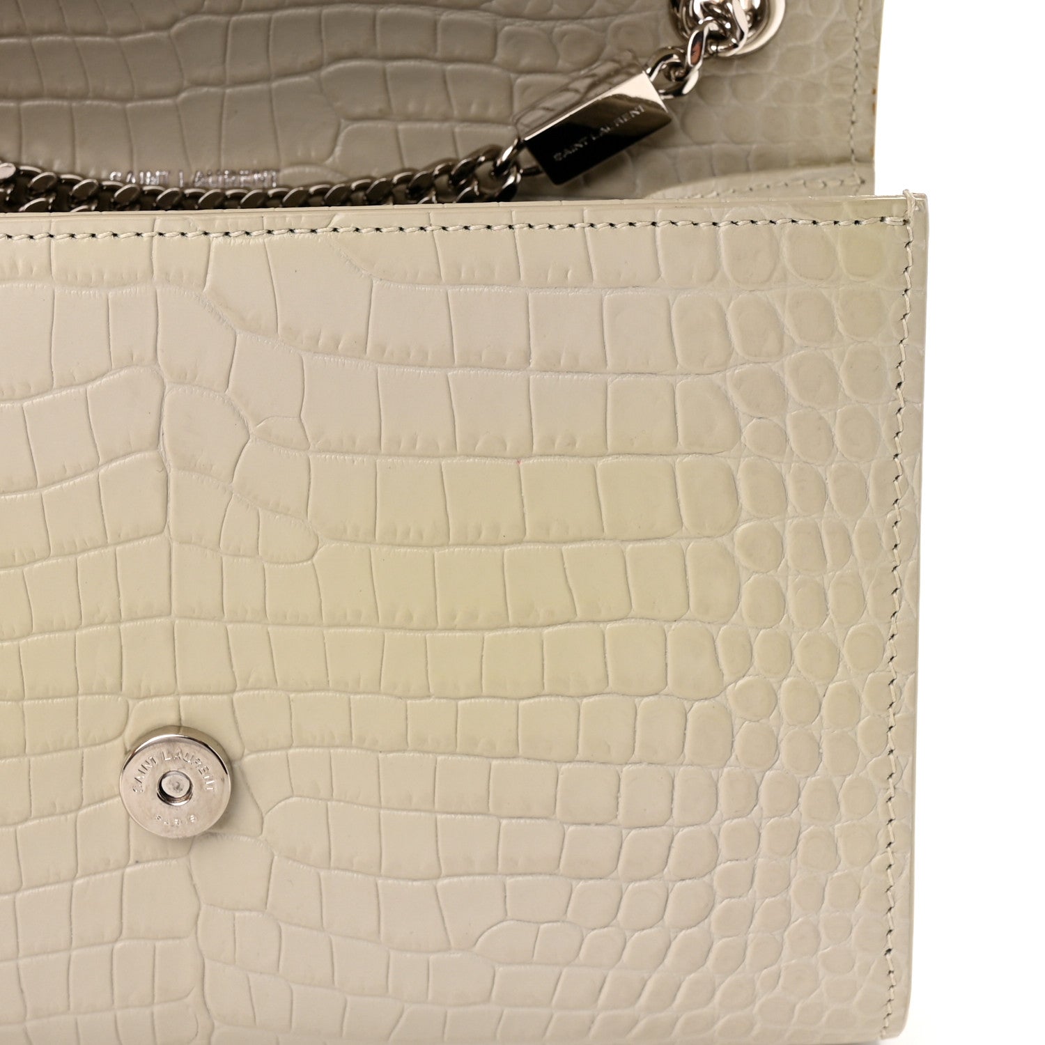 Saint Laurent Calfskin Crocodile Embossed Small Classic Monogram Kate Tassel Satchel Blanc Vintage 11 of 11