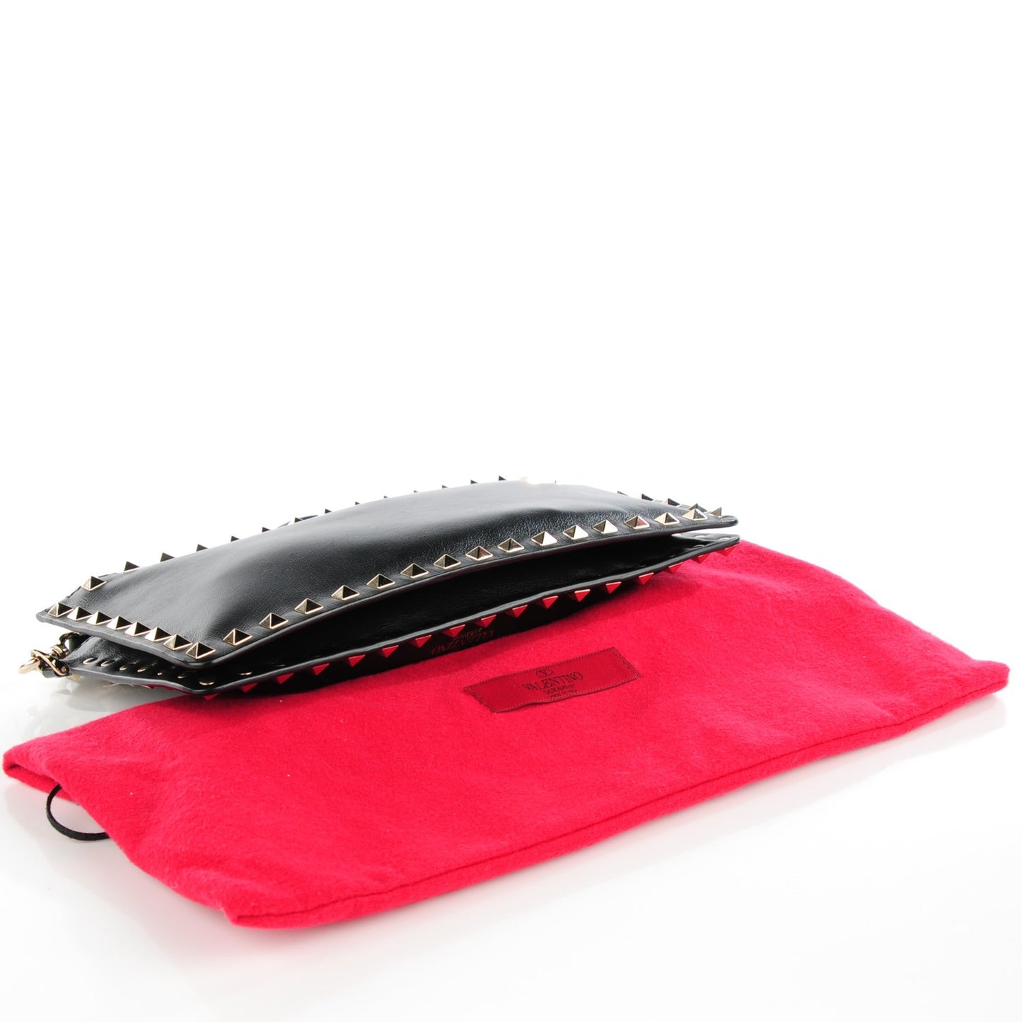 Vitello Rockstud Zip Wristlet Pouch Black