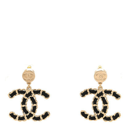 Chanel Lambskin Chain CC Drop Earrings Black Gold 1 of 5