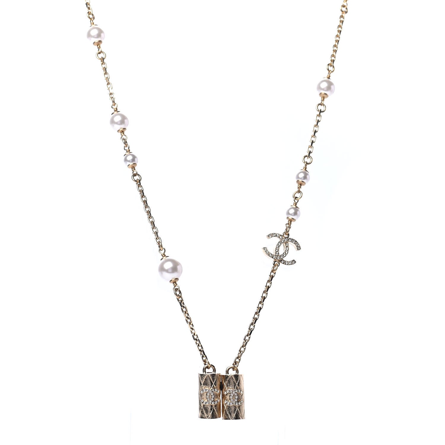 Chanel Crystal Pearl Airpod Necklace Gold 1 of 4