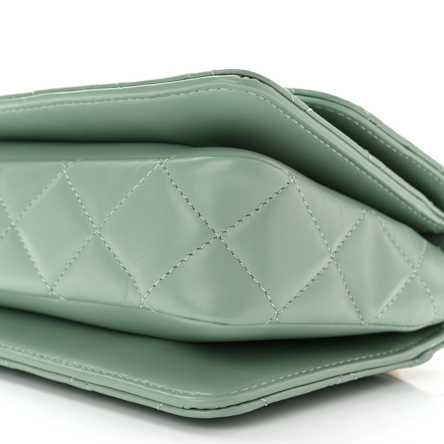 Shiny Calfskin Quilted Mini Metal Top Handle Flap Light Green