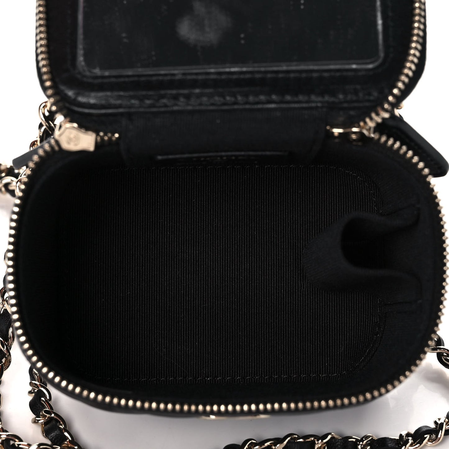 Lambskin Quilted Top Handle Mini Vanity Case With Chain Black