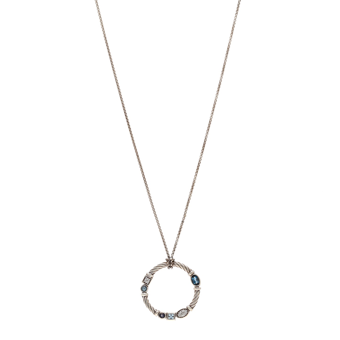 Sterling Silver Diamond Blue Topaz Iolite Aquamarine Confetti Pendant Necklace