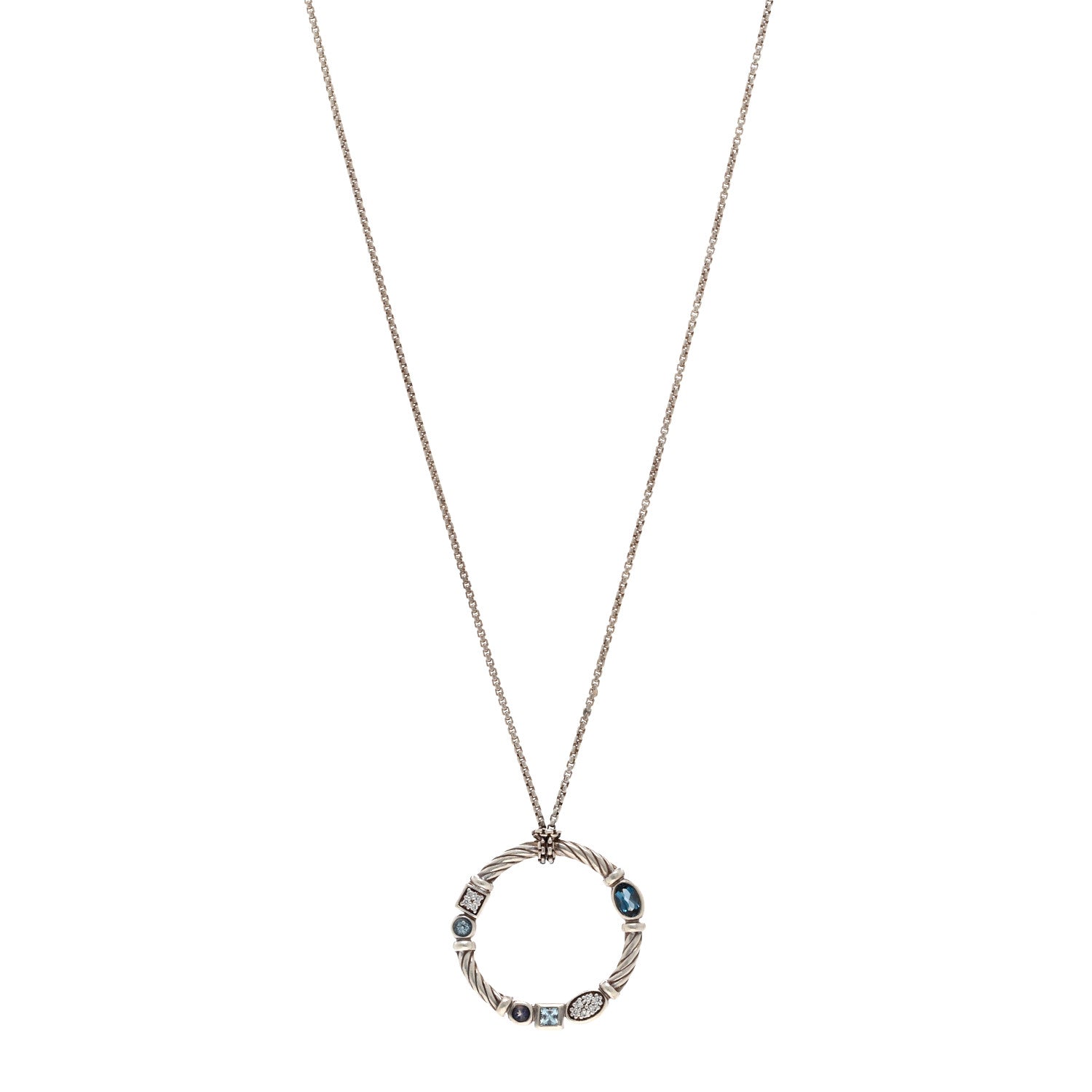 David Yurman Sterling Silver Diamond Blue Topaz Iolite Aquamarine Confetti Pendant Necklace 1 of 4
