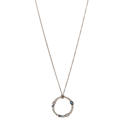 David Yurman Sterling Silver Diamond Blue Topaz Iolite Aquamarine Confetti Pendant Necklace 1 of 4