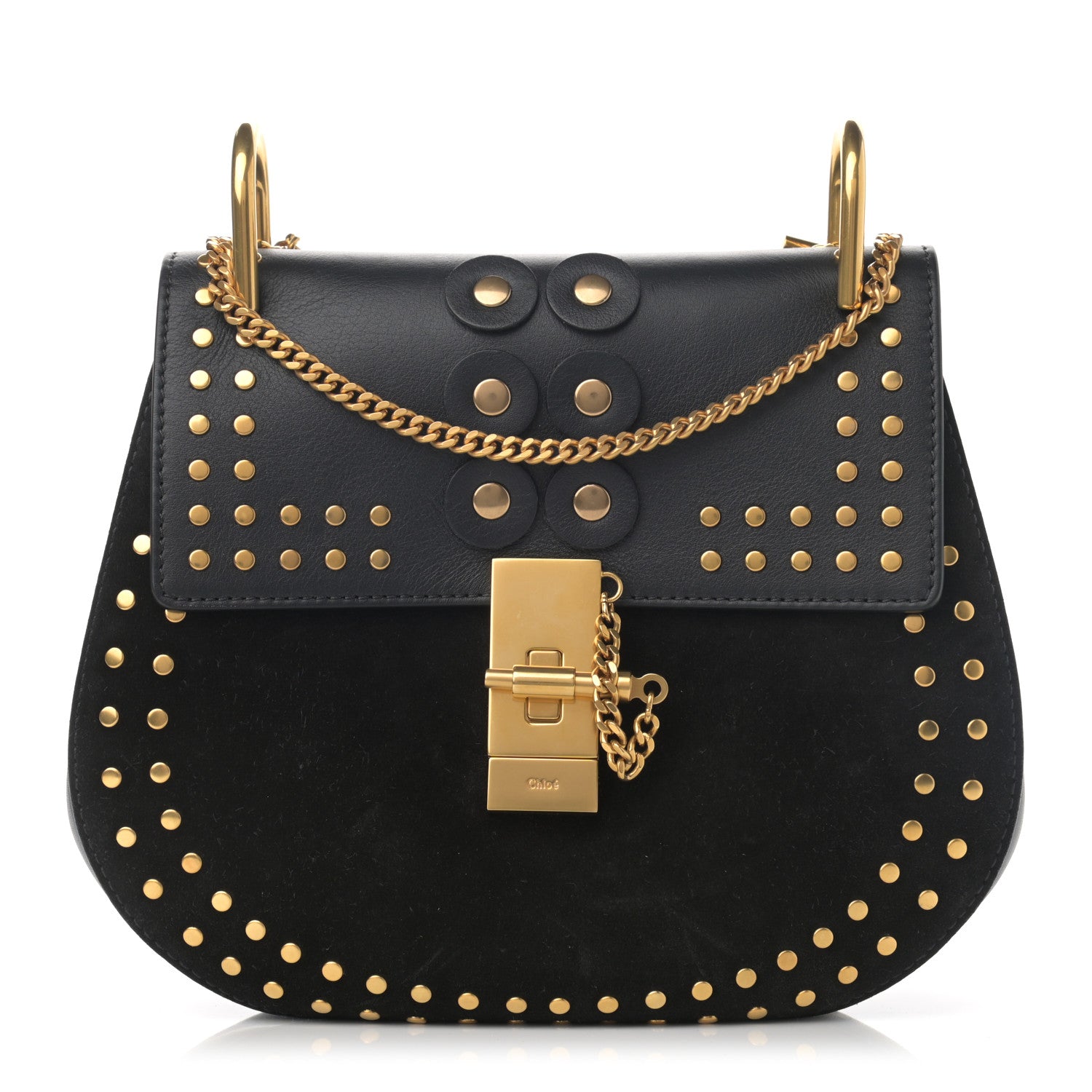 Chloe Suede Smooth Calfskin Studded Drew Shoulder Bag Black 1 of 11