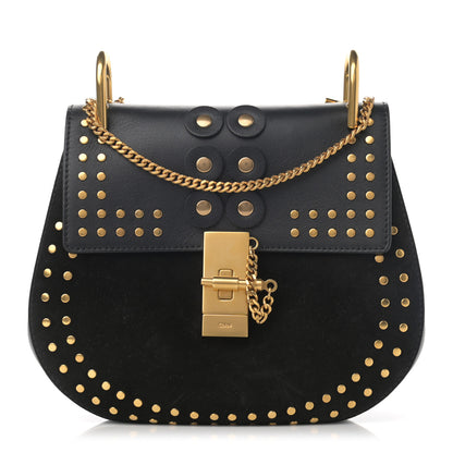 Chloe Suede Smooth Calfskin Studded Drew Shoulder Bag Black 1 of 11