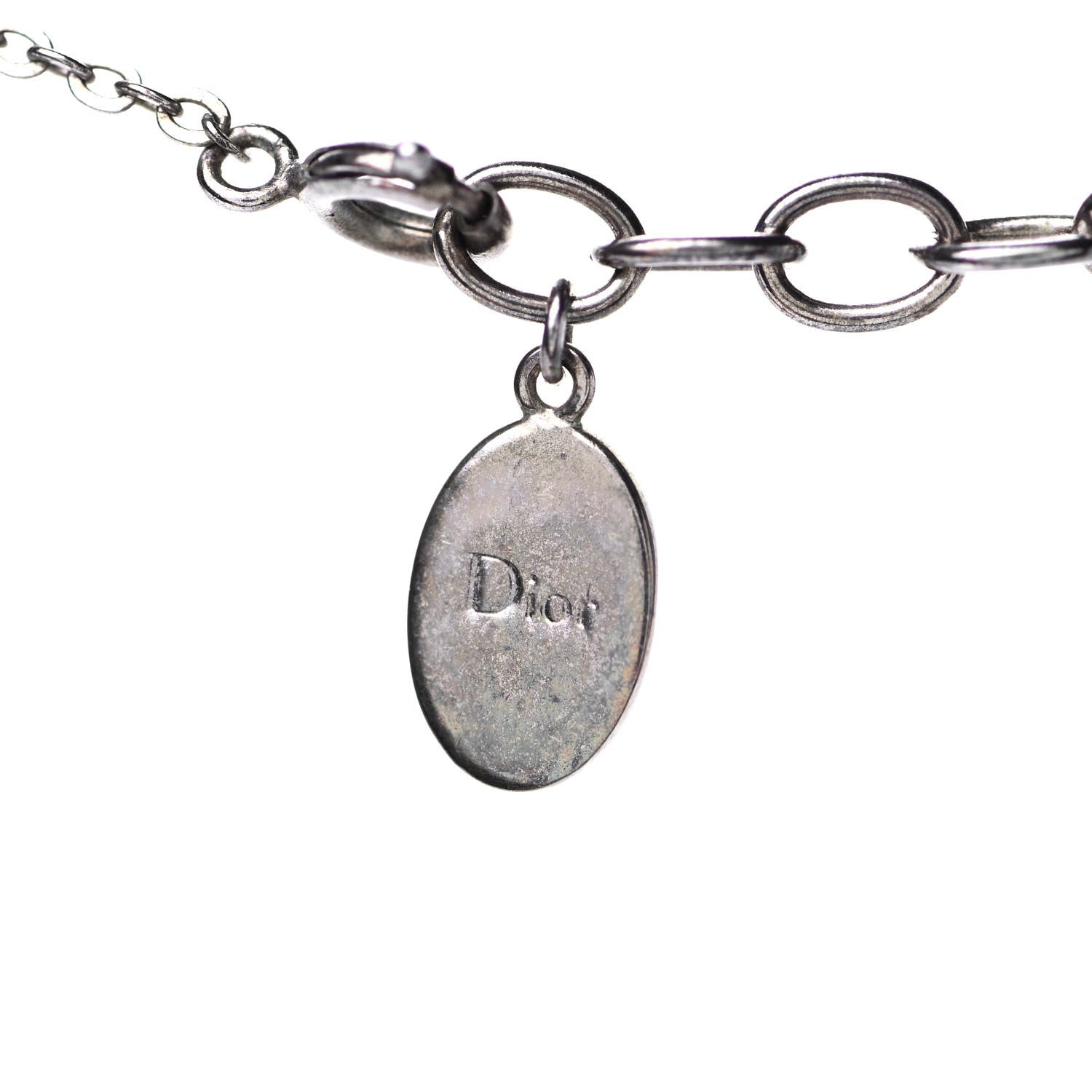 Christian Dior Crystal Logo Necklace Silver 4 of 4