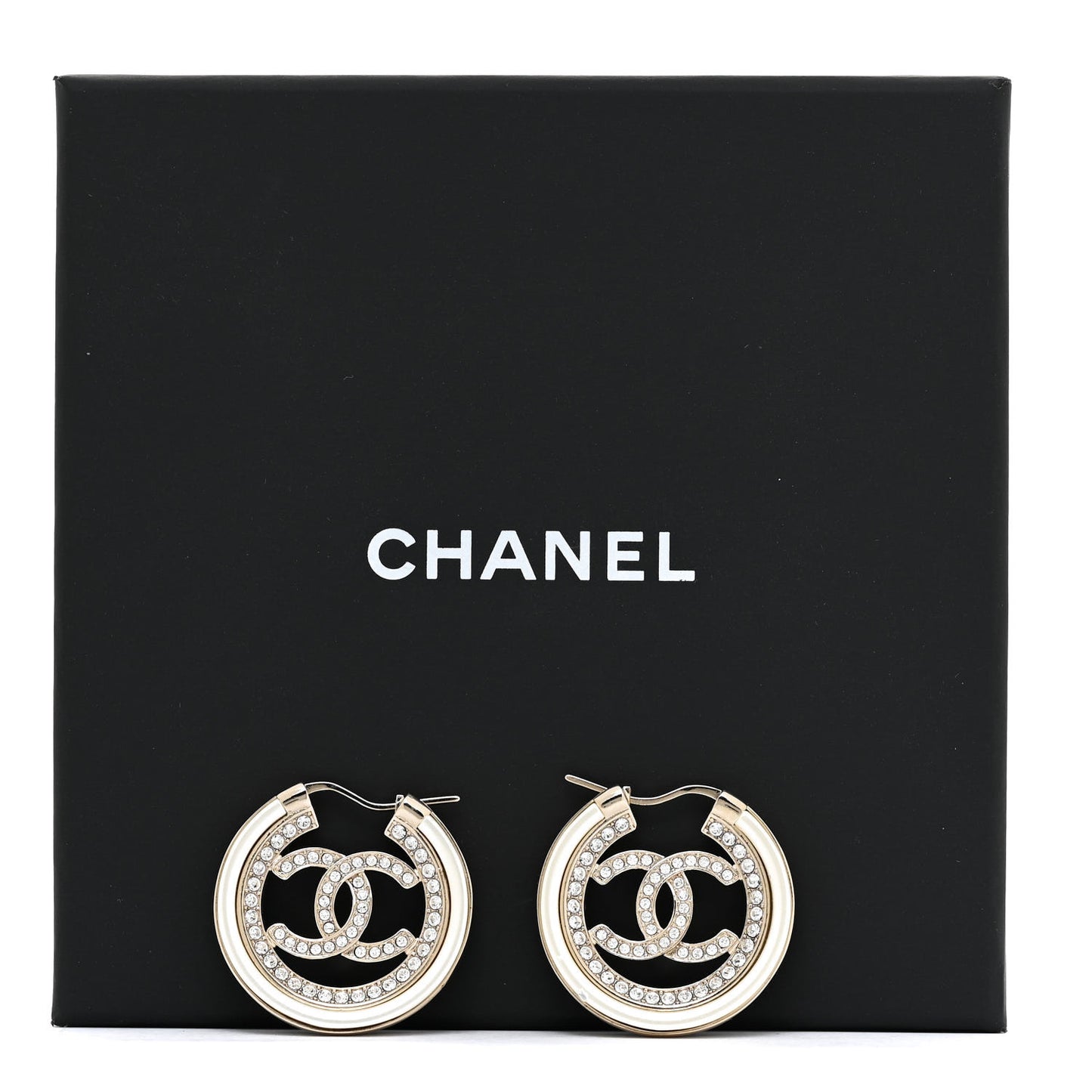Metal Crystal Strass CC Hoop Earrings Gold