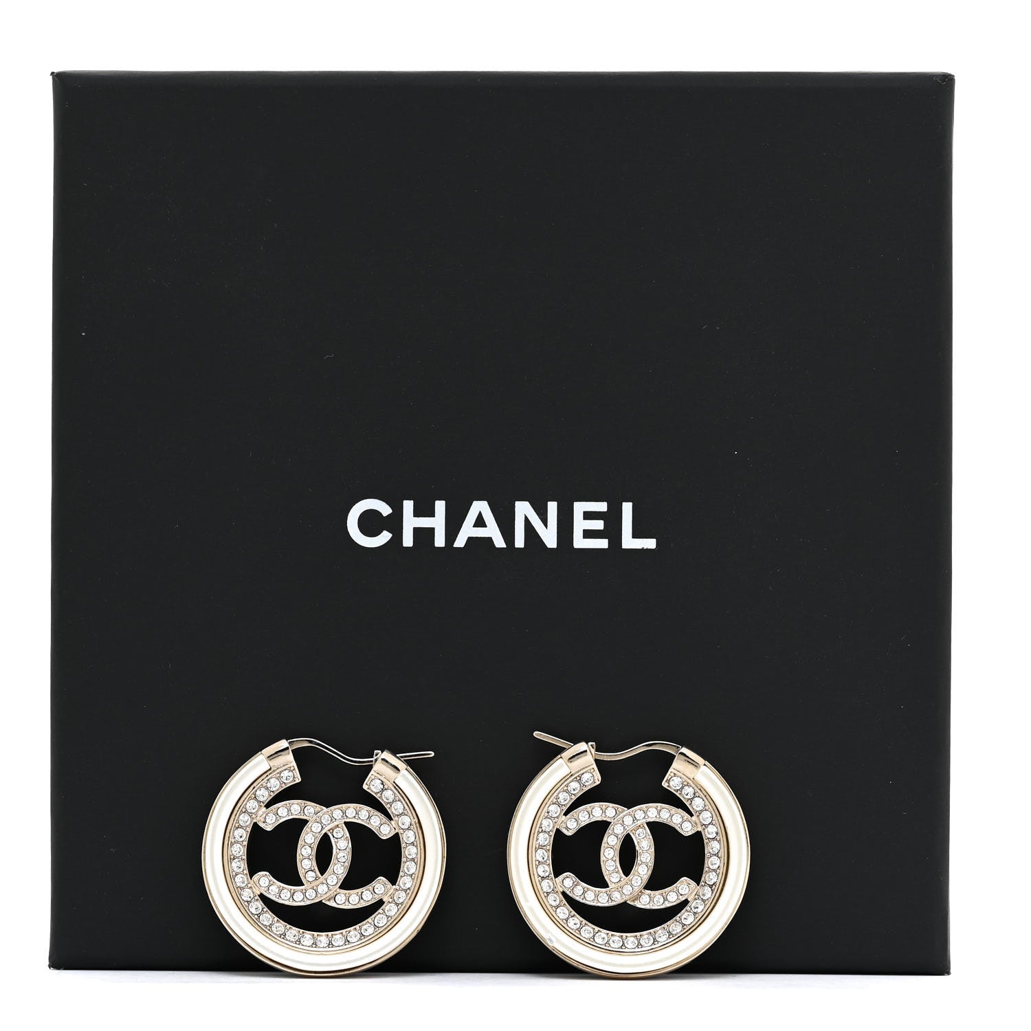 Chanel Metal Crystal Strass CC Hoop Earrings Gold 9 of 10